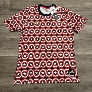 Adidas Marvel Captain America Shield All Over Print Graphic T Shirt Men Large